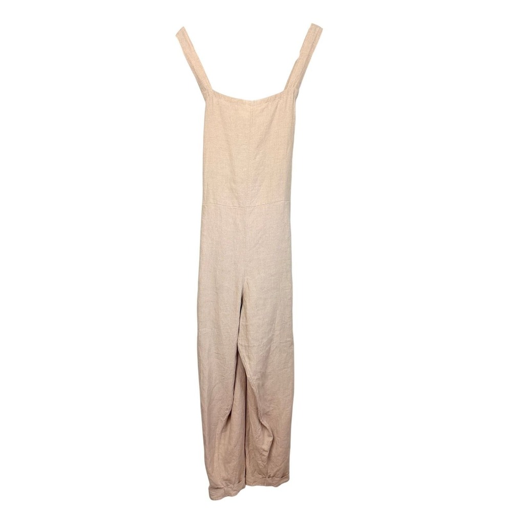 Cleobella Anthropologie Women Beige Cotton Straight Leg Jumpsuit Size S Back Tie